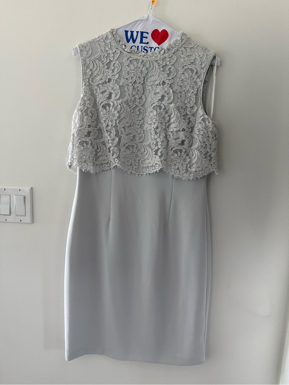 Reiss Minty Grey Lace-Overlay Midi Dress